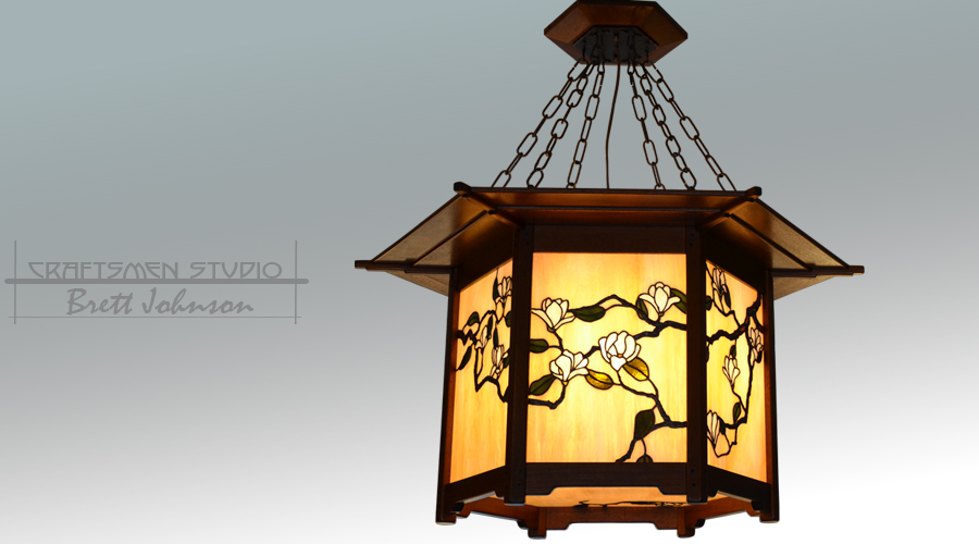 Greene and Greene Lighting | Custom Stained glass light fixture | Arts and Crafts Chandelier