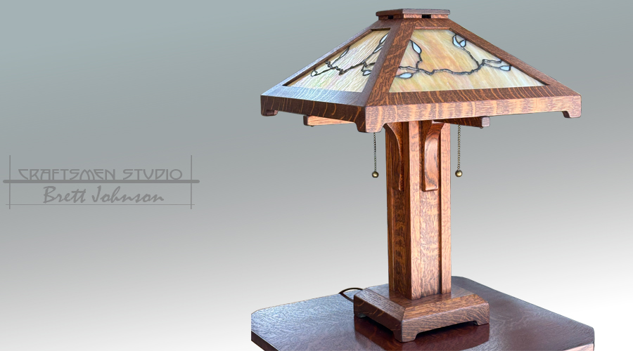 Handmade Arts and Crafts Style Table Lamp with stained glass panels