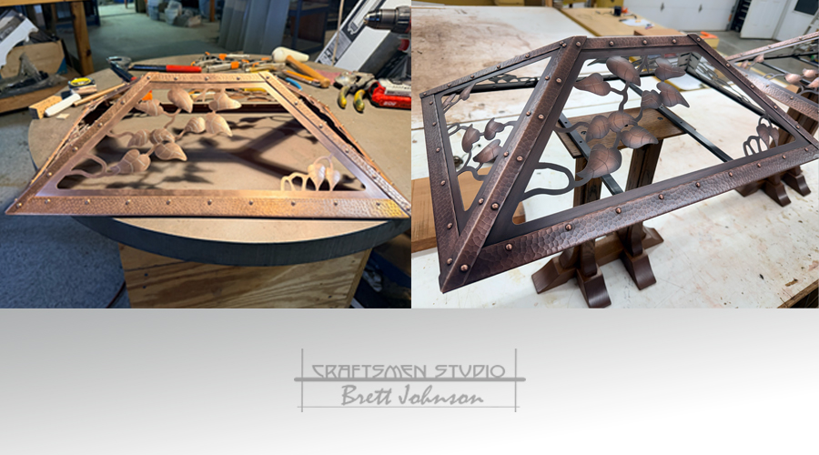 Charles Limbert Reproduction Desk Lamp with Hand Hammered Copper Shade.