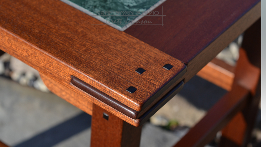 Greene and Greene Style plant stand with marble tile.